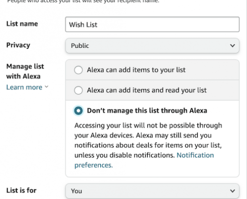 Privacy settings for amazon wish list