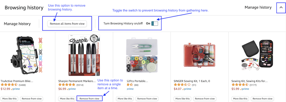 Delete Amazon browsing history