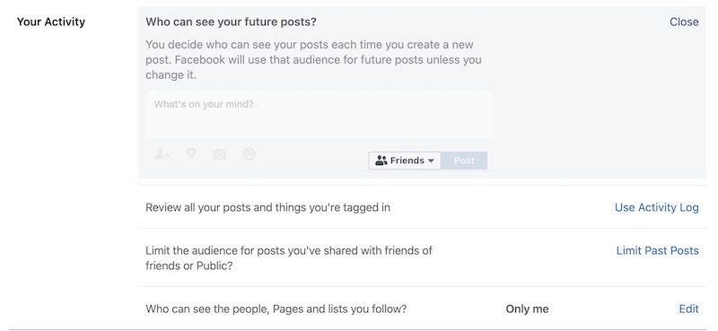 Facebook Activity Settings